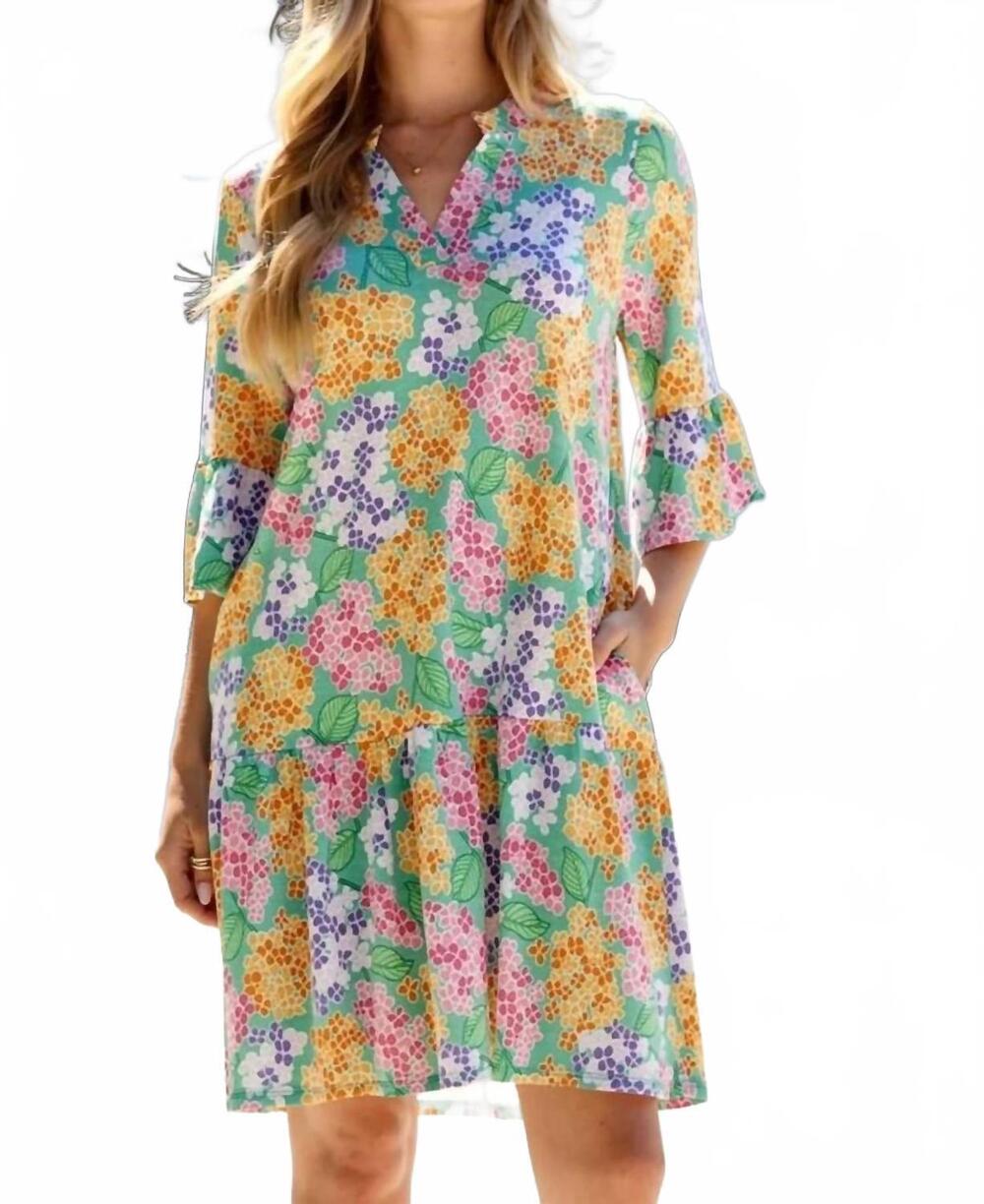 NEW DEAR SCARLETT floral print shirred tiered dress in aqua